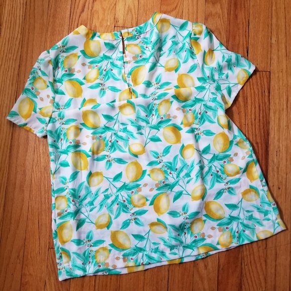 Elle Short Sleeve Blouse Lemon Print White Medium - Picture 7 of 8